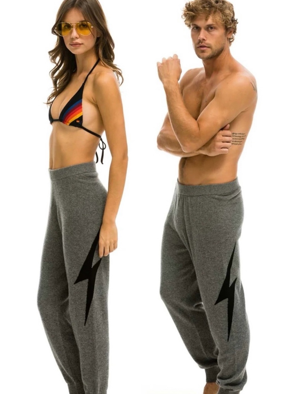Aviator Nation cashmere XL gray Sweatpants with Black Lightning Bolt
